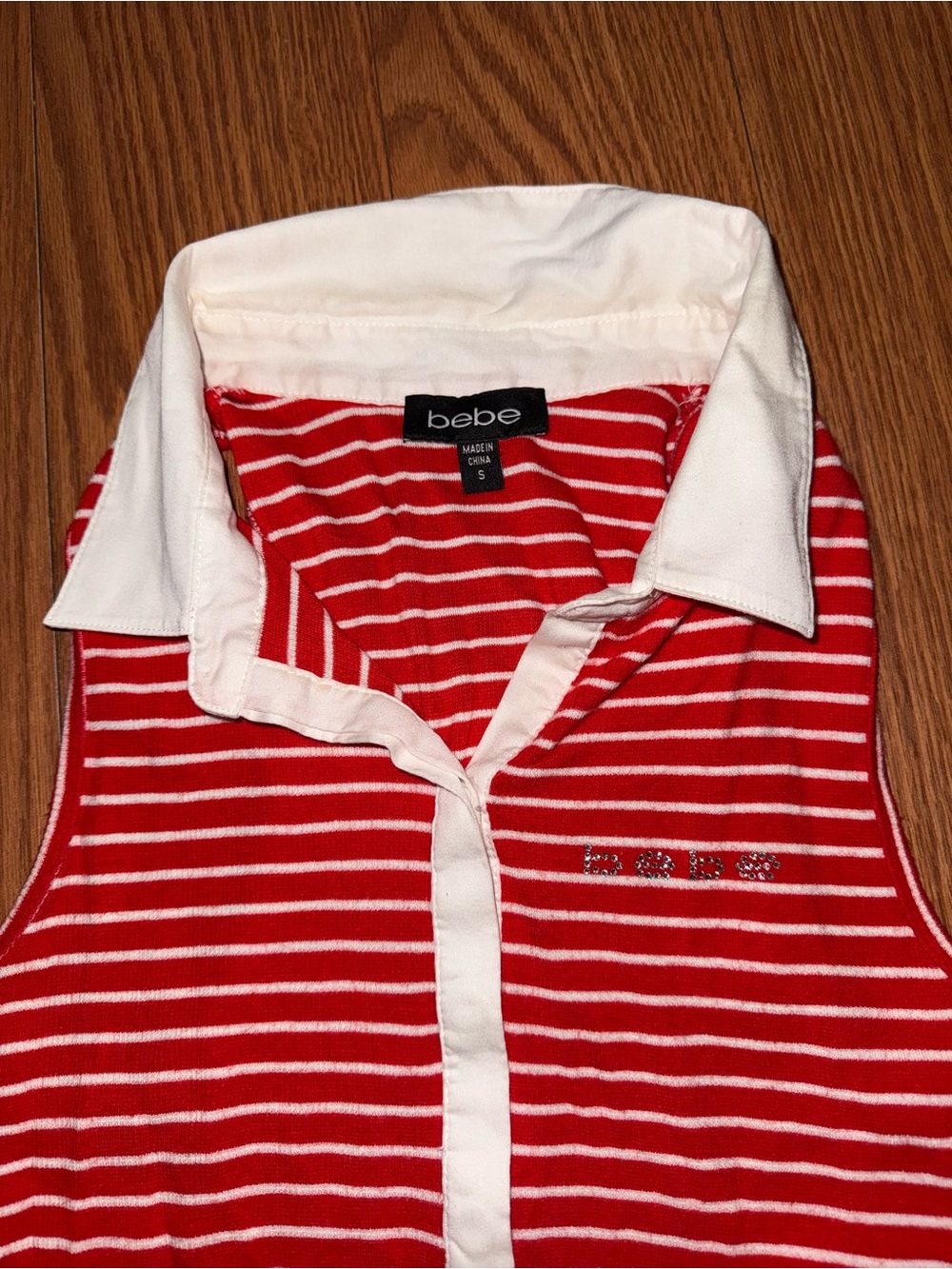 bebe Girls' Red & White Striped Polo Tank